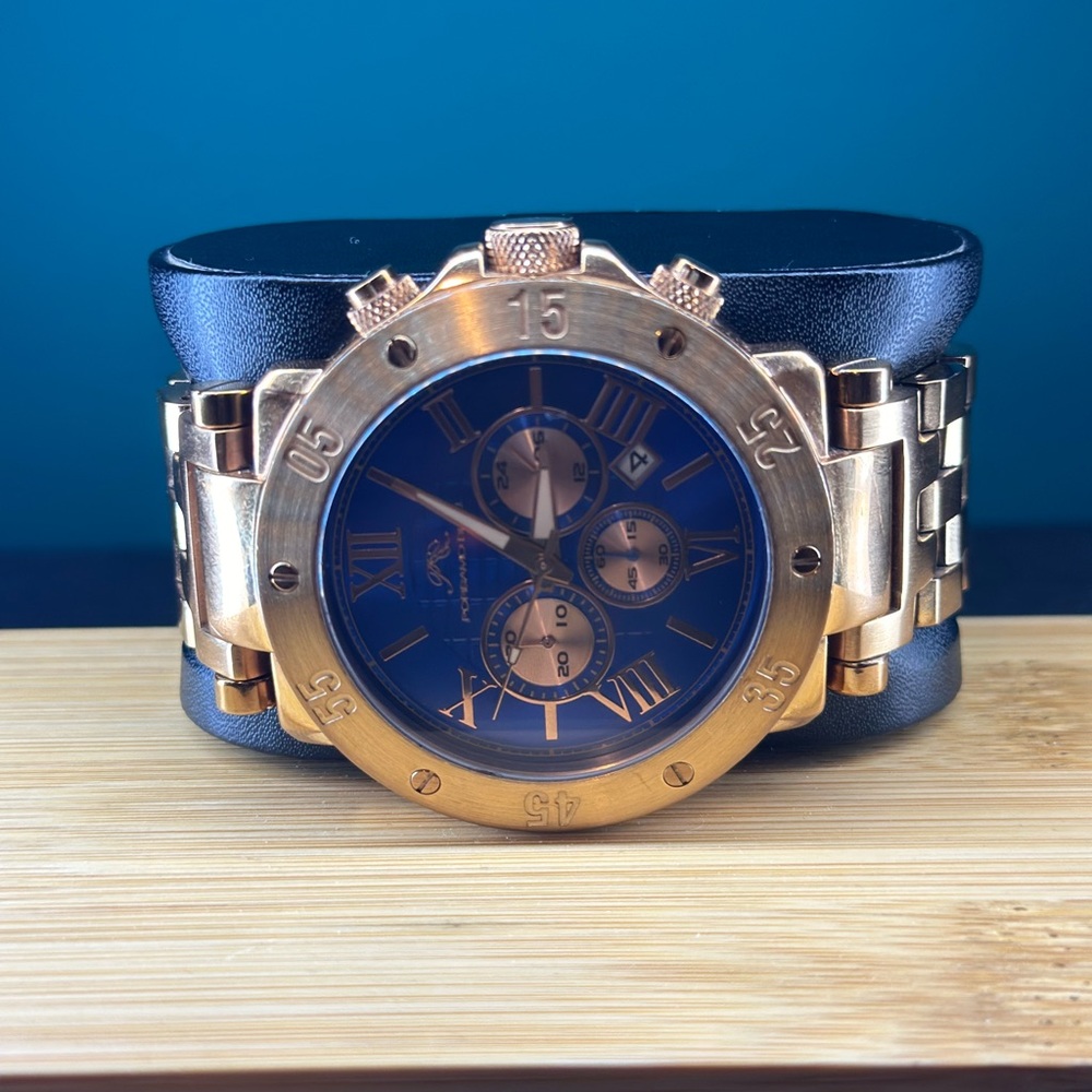 Porsamo Bleu Roger luxury chronograph men's stainless steel watch, rose, blue